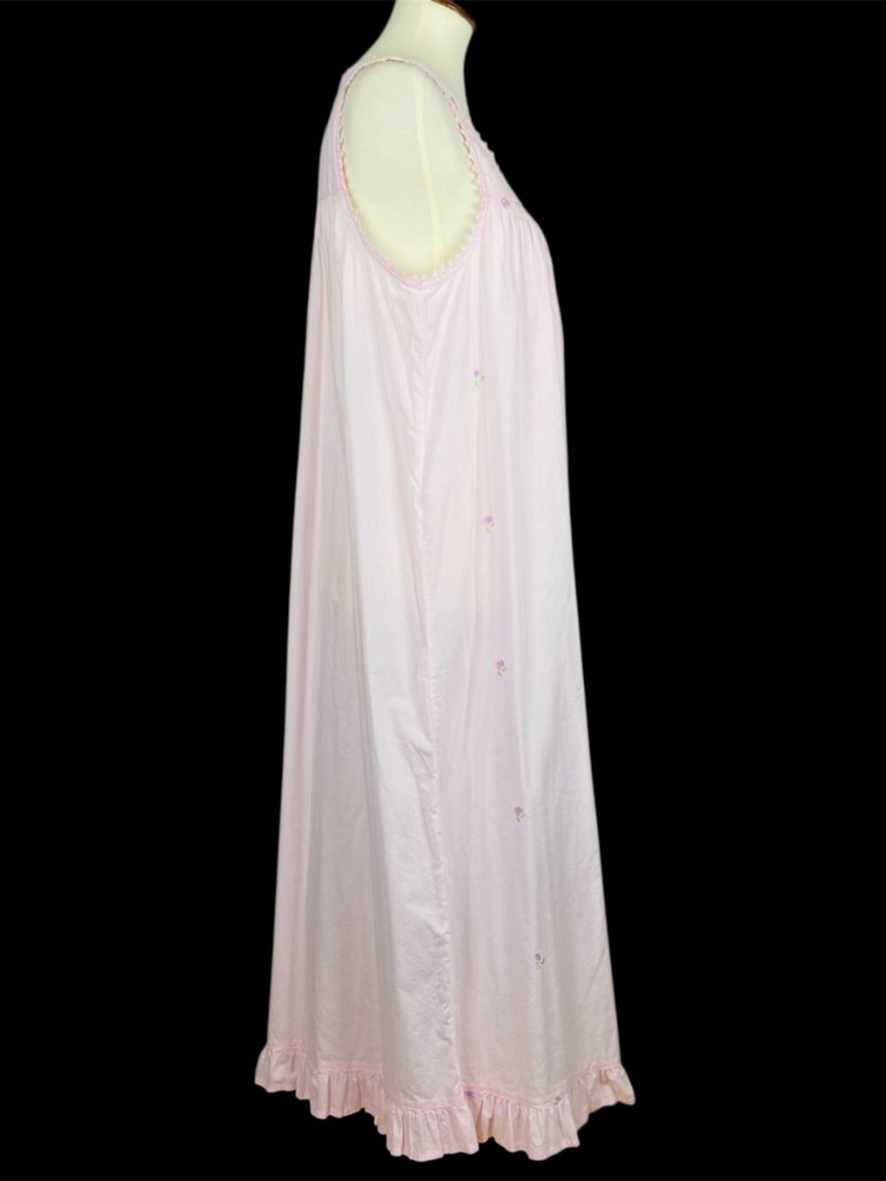 Adonna Summer Nightgown Sz L Rose Cotton Embroidered Ruffle Lace Cottagecore - Picture 3 of 7